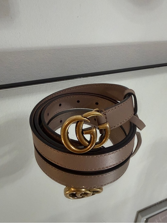 Gucci Accessories - Gucci Taupe Leather Belt with Gold Double G Buckle